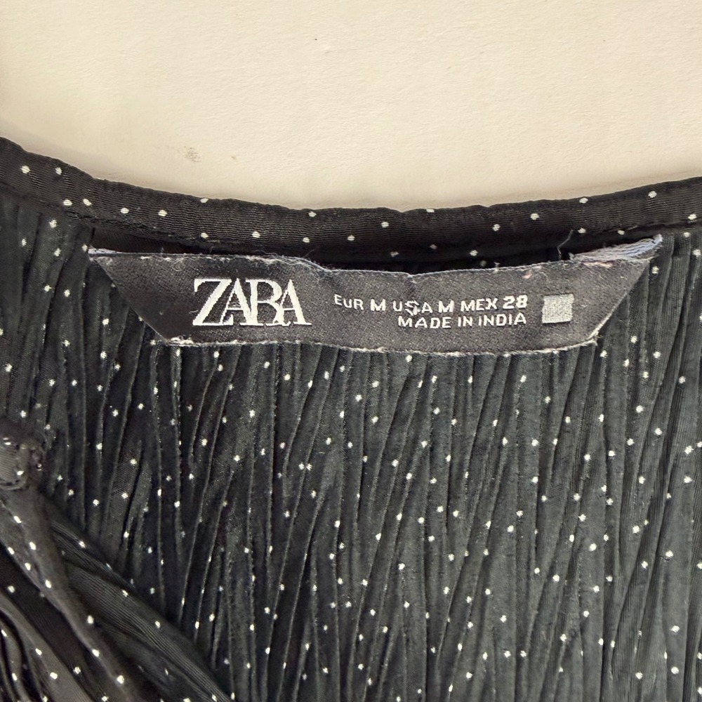 Zara Womens Black White Polka Dot Plisse Ruffle Tiered Mini Dress Size M - Picture 4 of 9